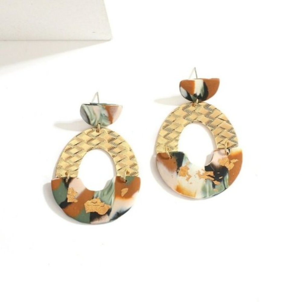 📢 4/$15 Polymer Clay Gold Foil Geometric Abstract Earrings - Picture 3 of 3